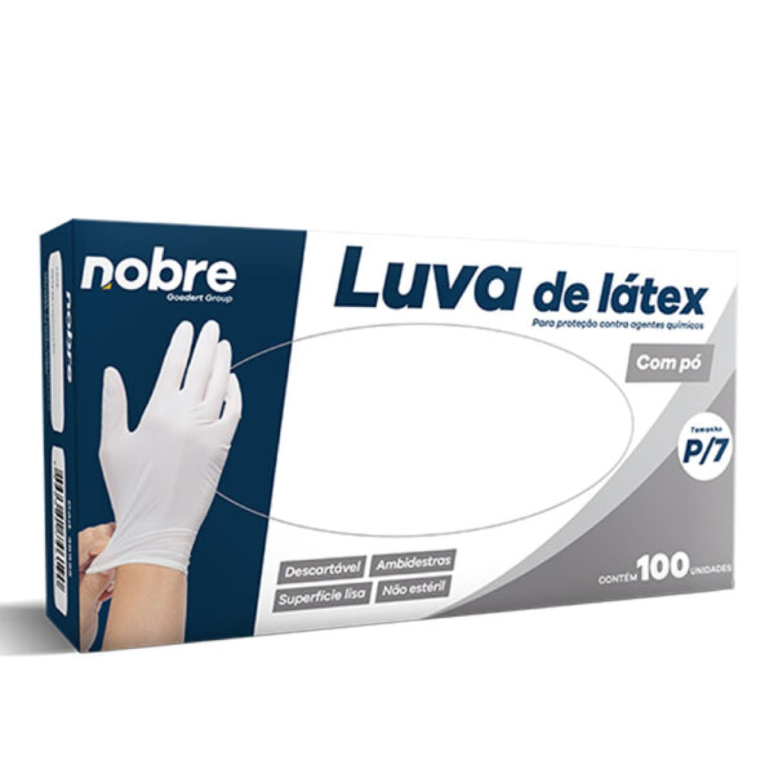 Luva latex c/po protecao contra agentes quim. c/100unid. (ex. saude) "P/7" LLCPAQ CA 40956 - Nobre