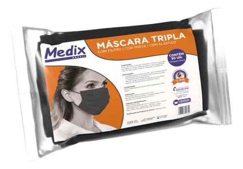 MASCARA TRIPLA C/ELAST PRETA 50UN SAQUINHOS