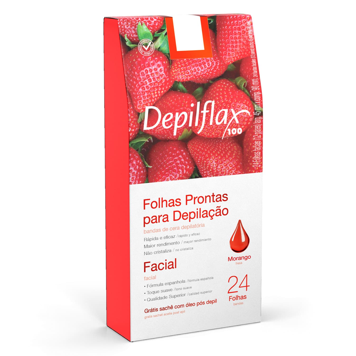 Folhas Faciais Depilflax Morango c24