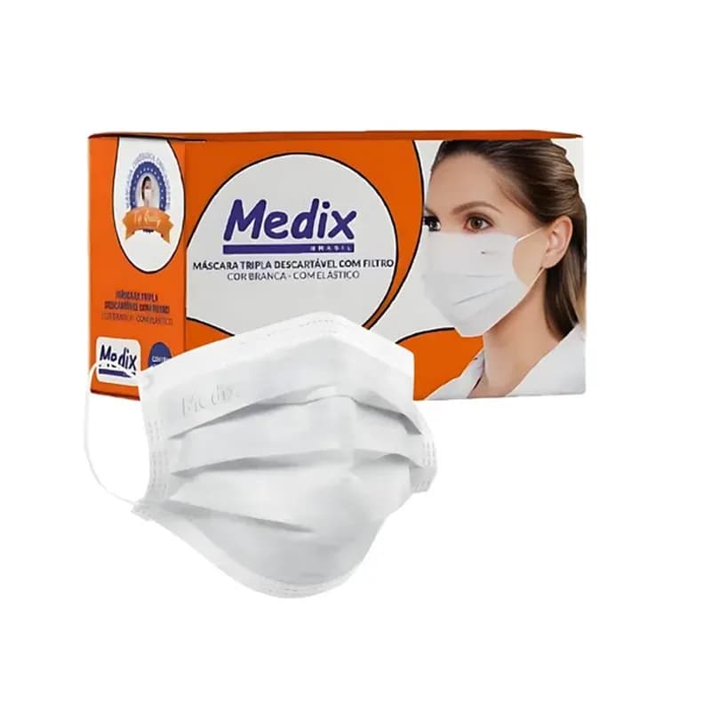 MASCARA MEDIX TRIPLA C/ELAST BRANCA 50UN CAIXA