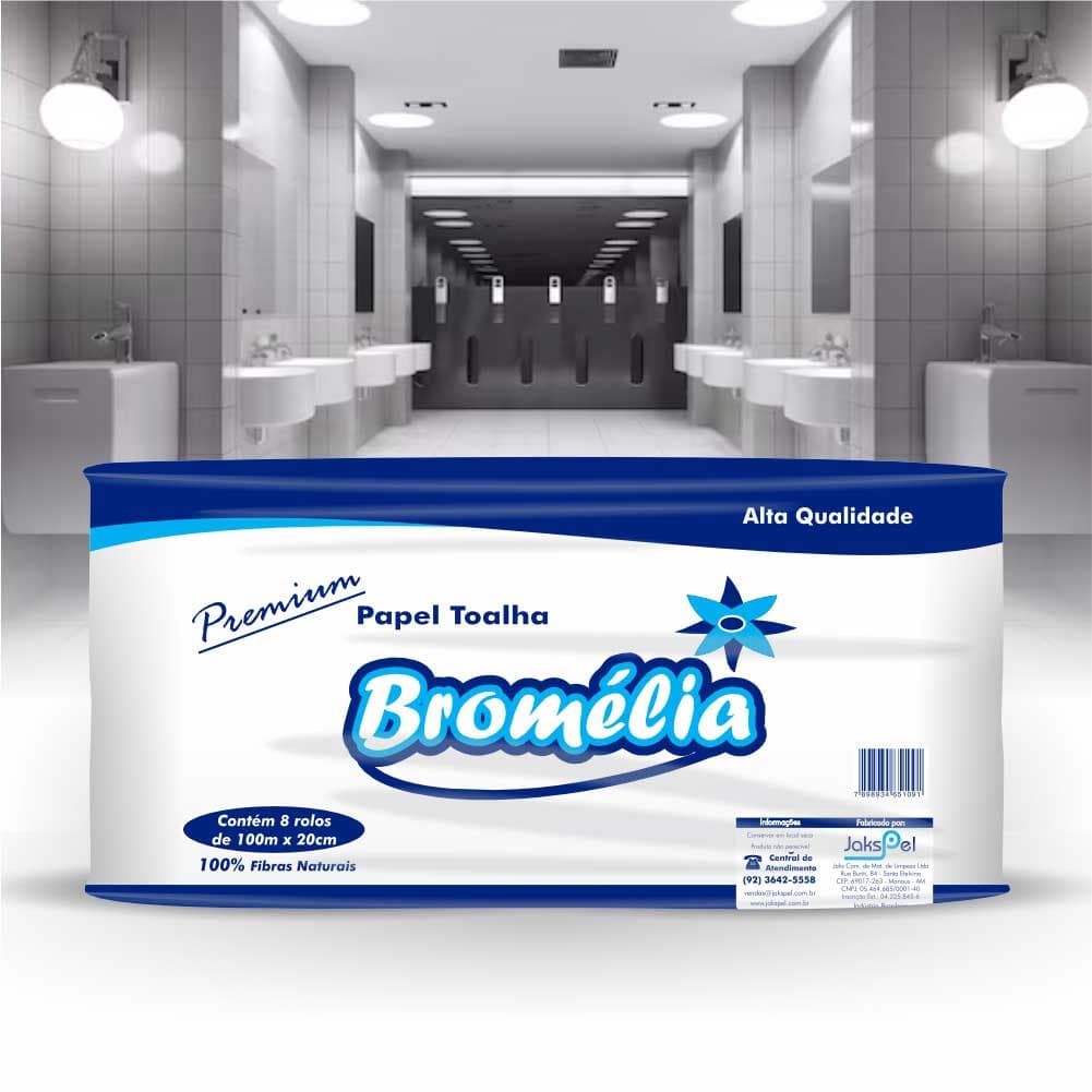 Papel Toalha Bobina 08x100 Bromelia Azul