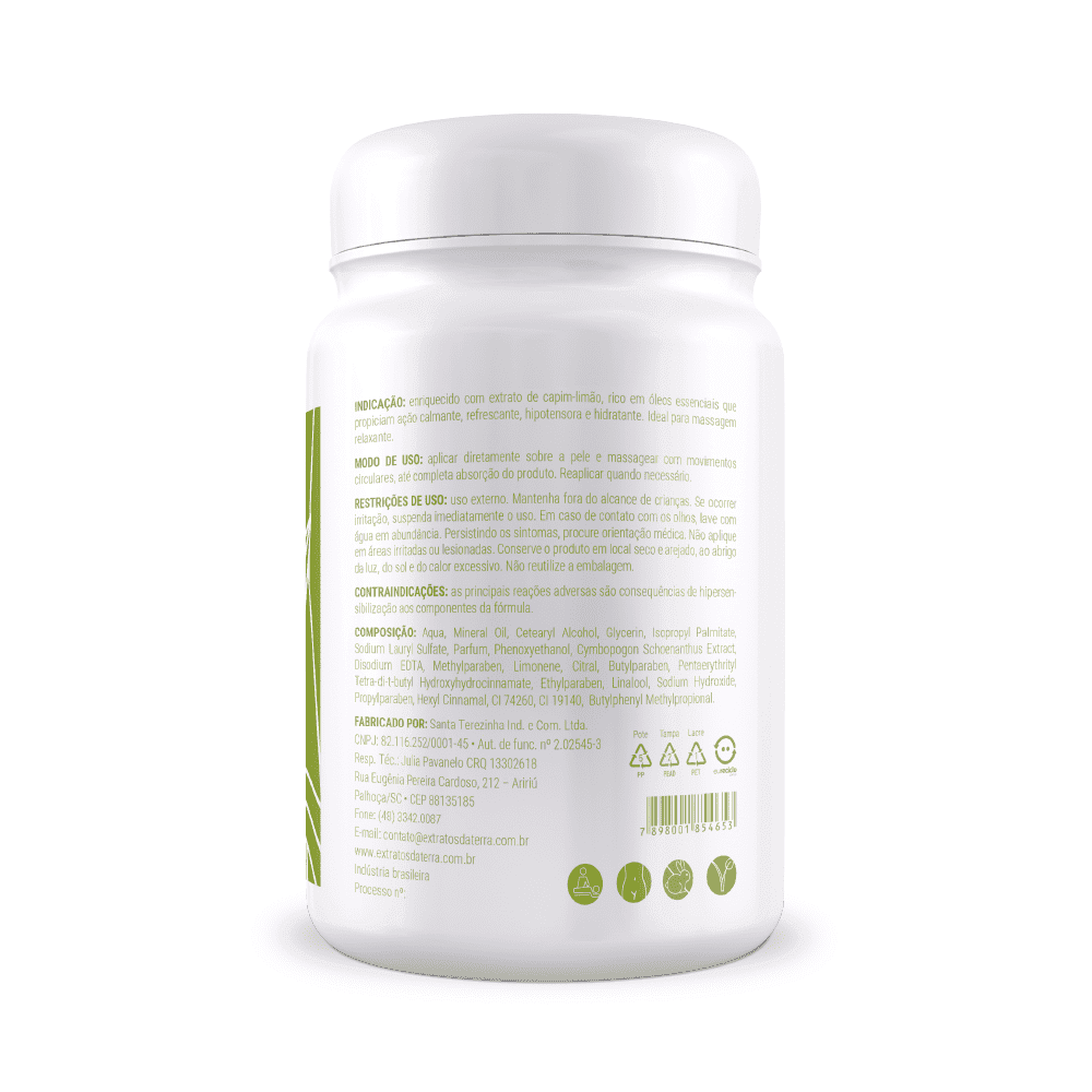 Relax Capim Limão Creme De Massagem Corporal 1000 g | Dermocosmético Vegano
